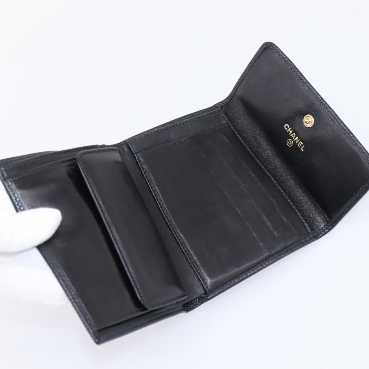 CHANEL Matelasse Wallet Caviar Skin Black Gold CC Auth 204790V