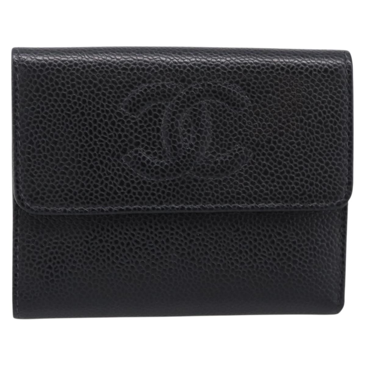 CHANEL Matelasse Wallet Caviar Skin Black Gold CC Auth 204790V
