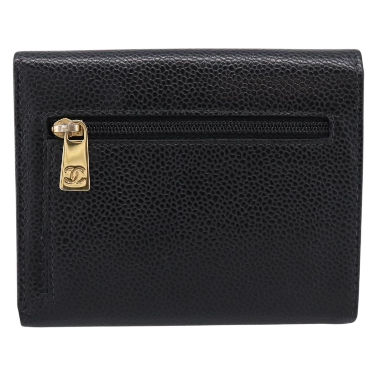 CHANEL Matelasse Wallet Caviar Skin Black Gold CC Auth 204790V