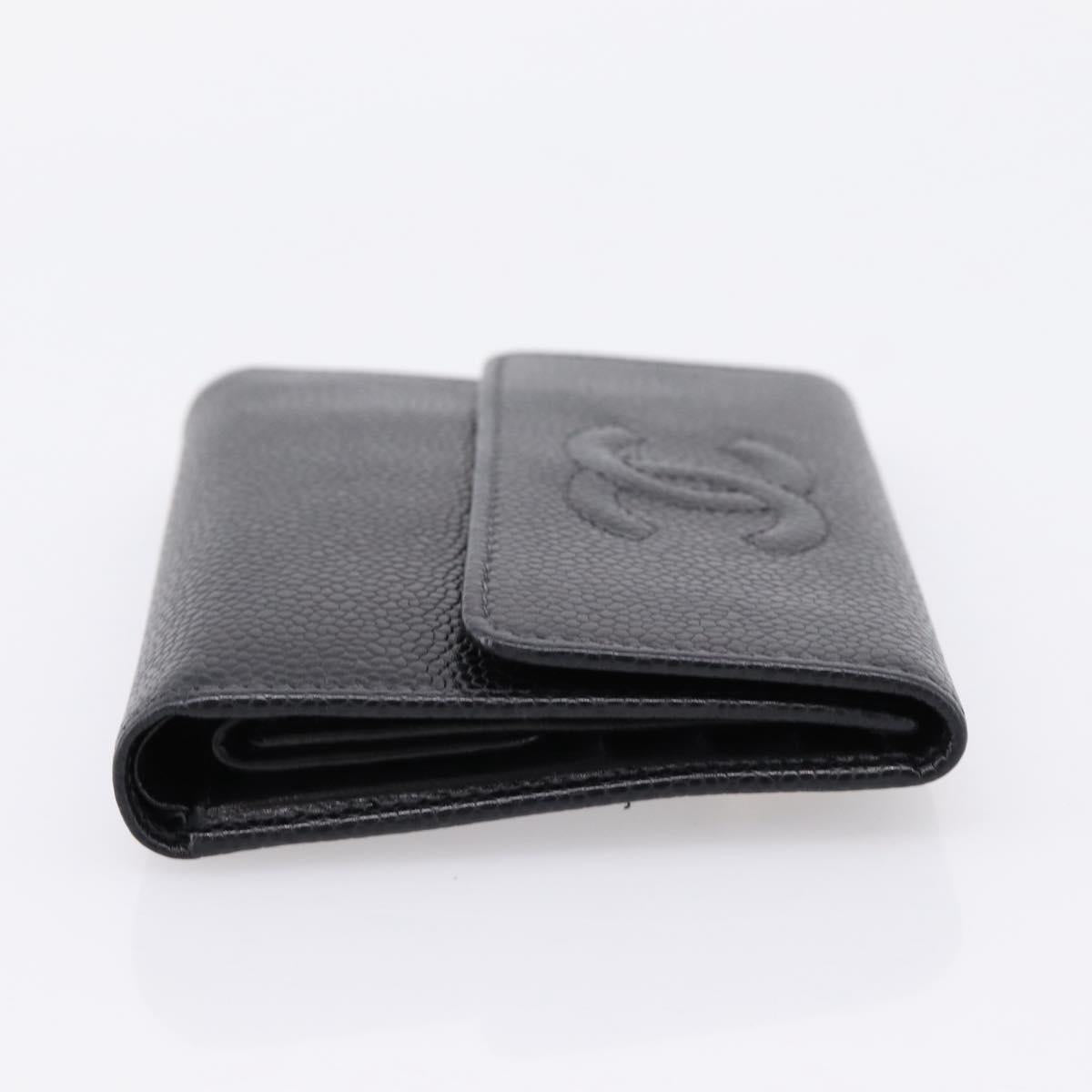 CHANEL Matelasse Wallet Caviar Skin Black Gold CC Auth 204790V
