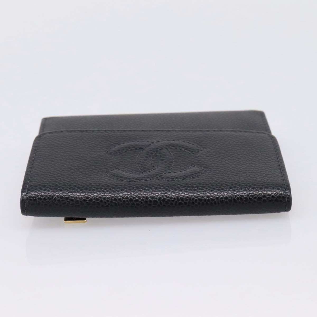 CHANEL Matelasse Wallet Caviar Skin Black Gold CC Auth 204790V