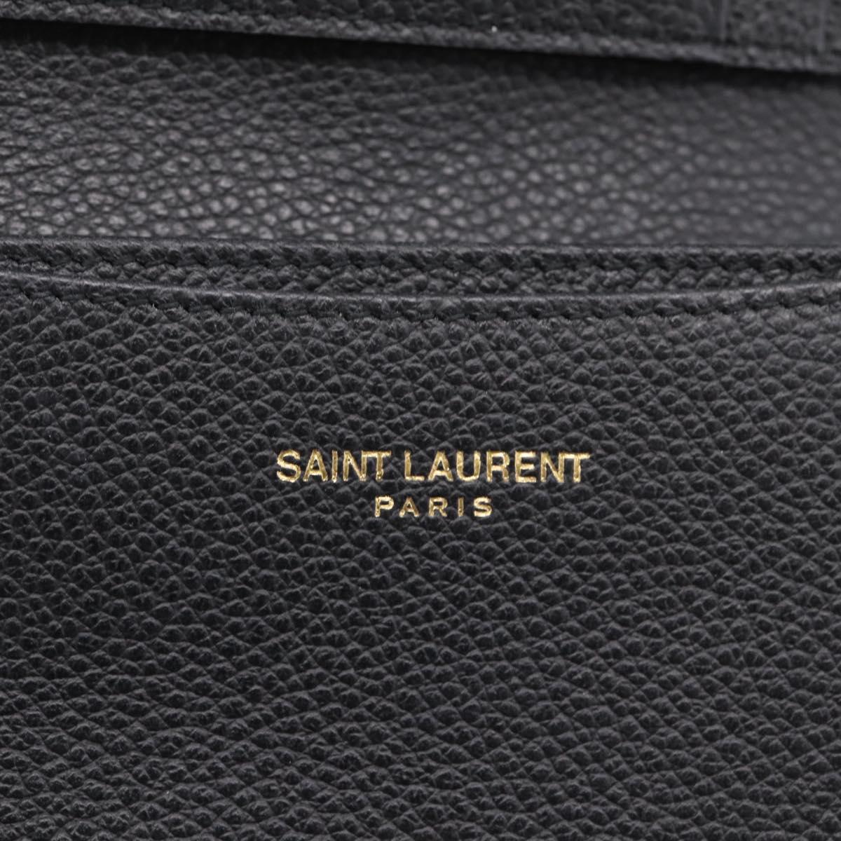 SAINT LAURENT Cassandra Card Case Leather Black Gold Auth 204792M