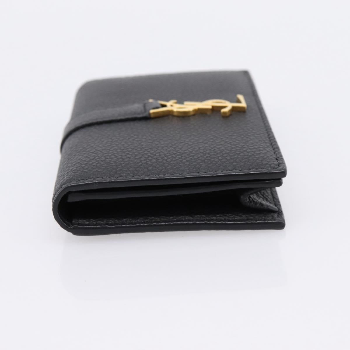 SAINT LAURENT Cassandra Card Case Leather Black Gold Auth 204792M