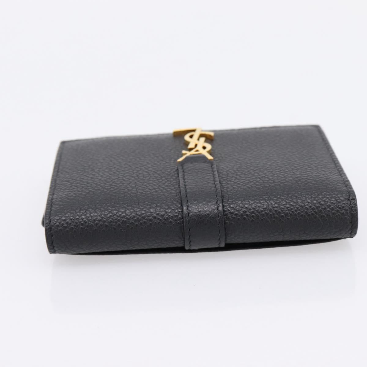 SAINT LAURENT Cassandra Card Case Leather Black Gold Auth 204792M
