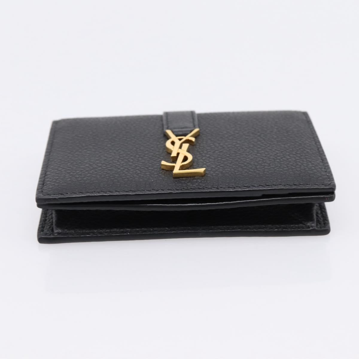 SAINT LAURENT Cassandra Card Case Leather Black Gold Auth 204792M