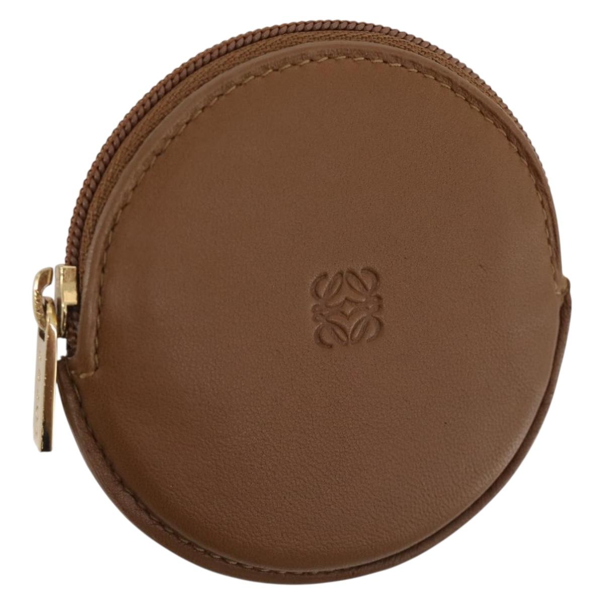 LOEWE Coin Purse Leather Beige Gold Auth 204794A