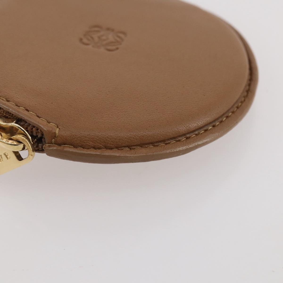 LOEWE Coin Purse Leather Beige Gold Auth 204794A
