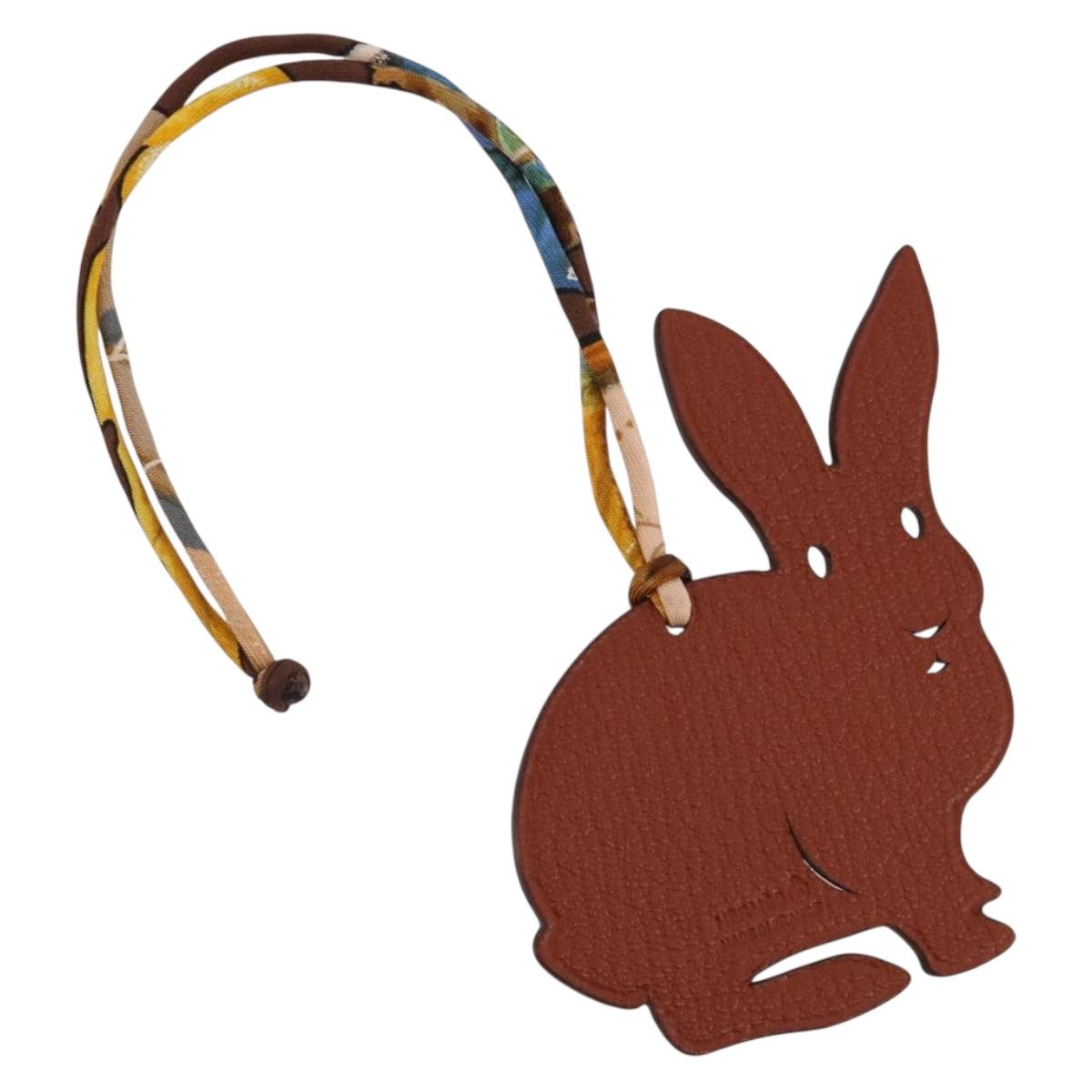 HERMES Petit Ash Rabbit PM Bag Charm Leather Brown Auth 204795M