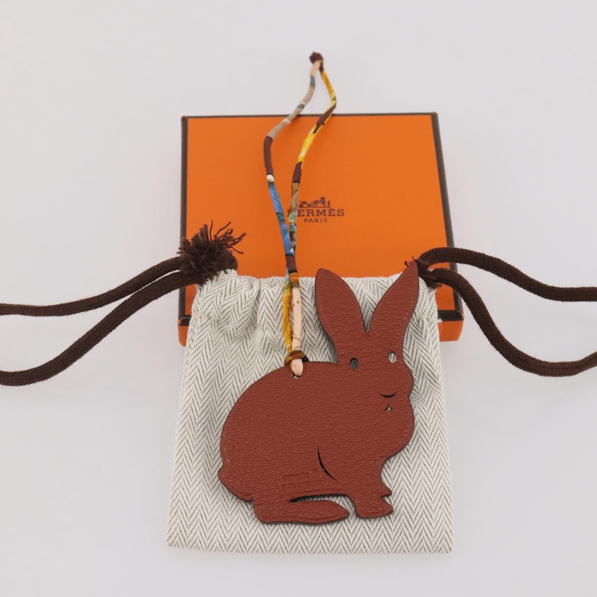 HERMES Petit Ash Rabbit PM Bag Charm Leather Brown Auth 204795M