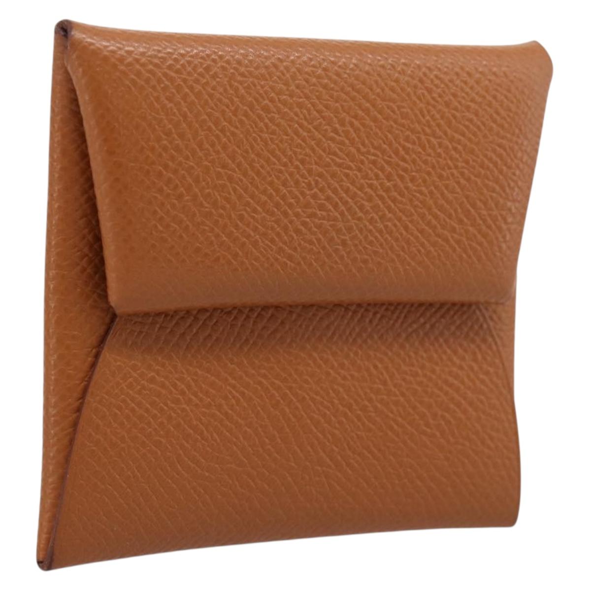 HERMES Bastia Coin Purse Leather Brown Auth 204796M