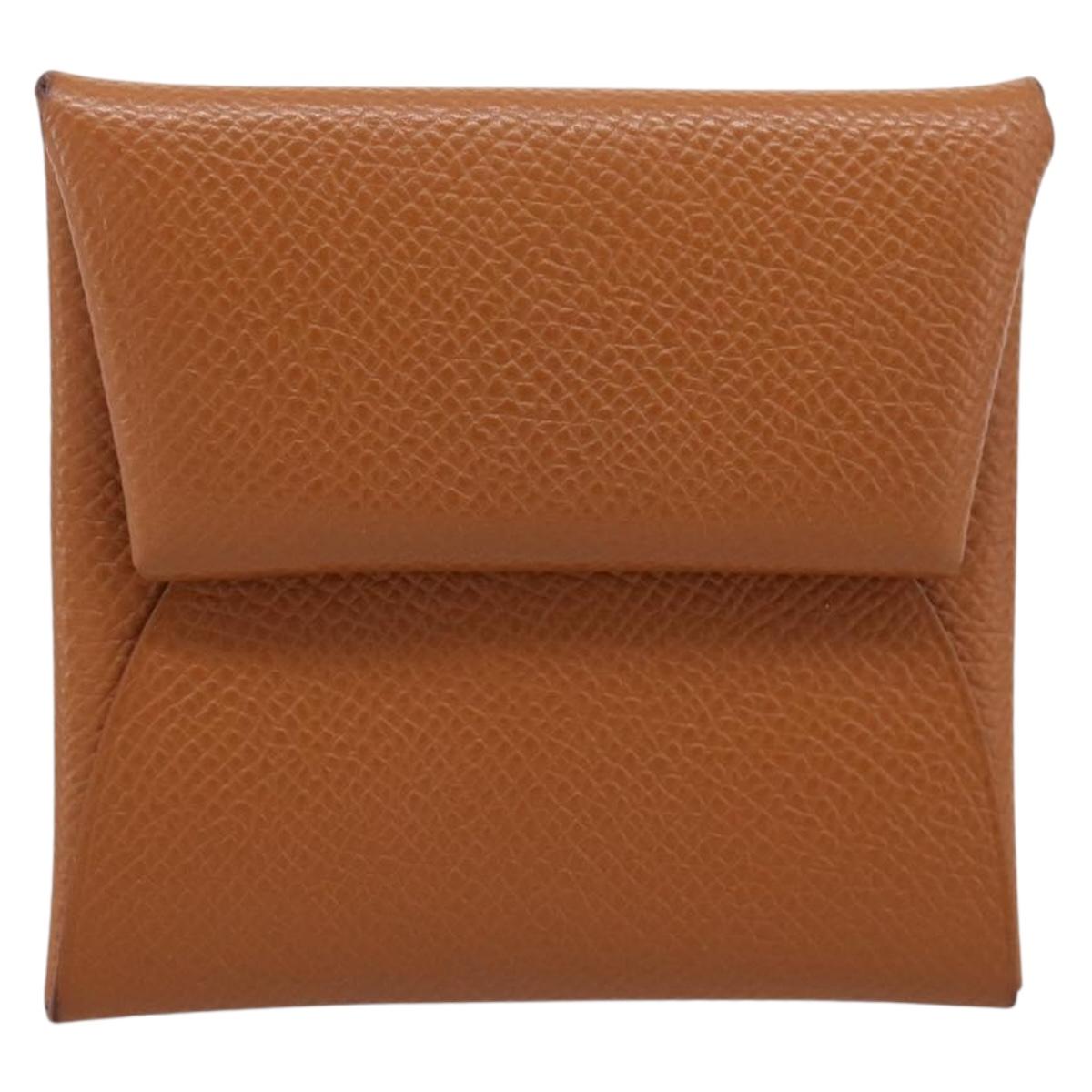 HERMES Bastia Coin Purse Leather Brown Auth 204796M