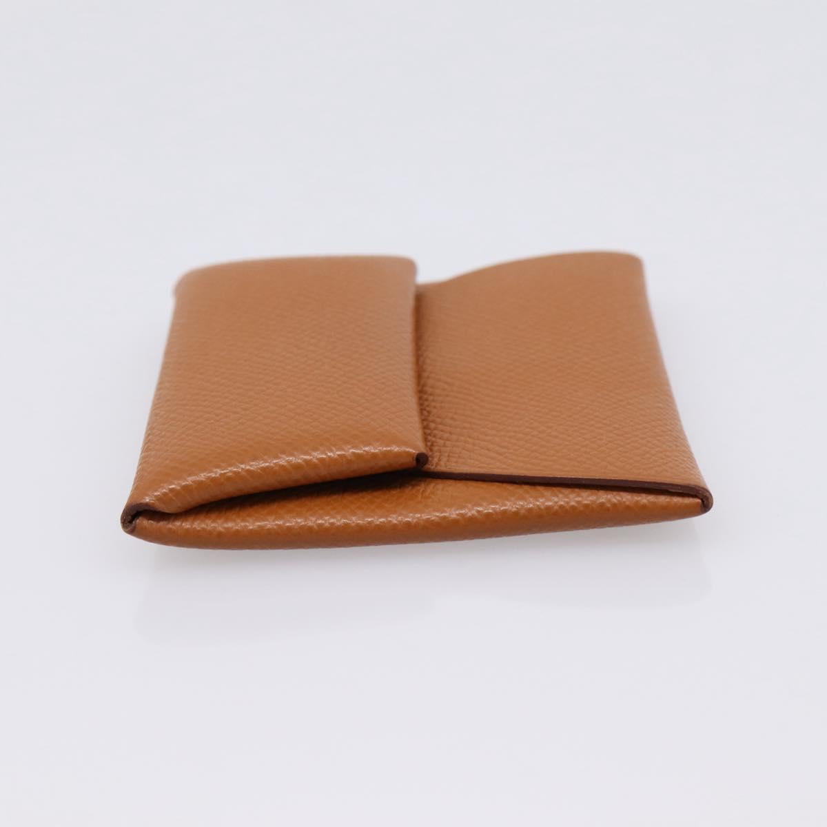 HERMES Bastia Coin Purse Leather Brown Auth 204796M