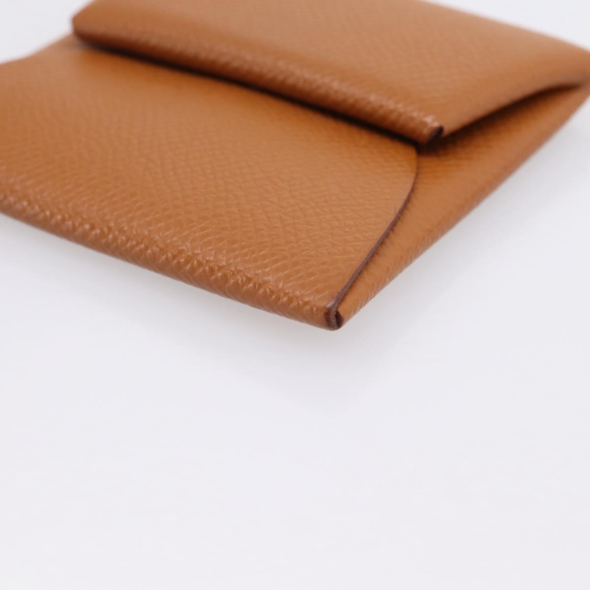 HERMES Bastia Coin Purse Leather Brown Auth 204796M