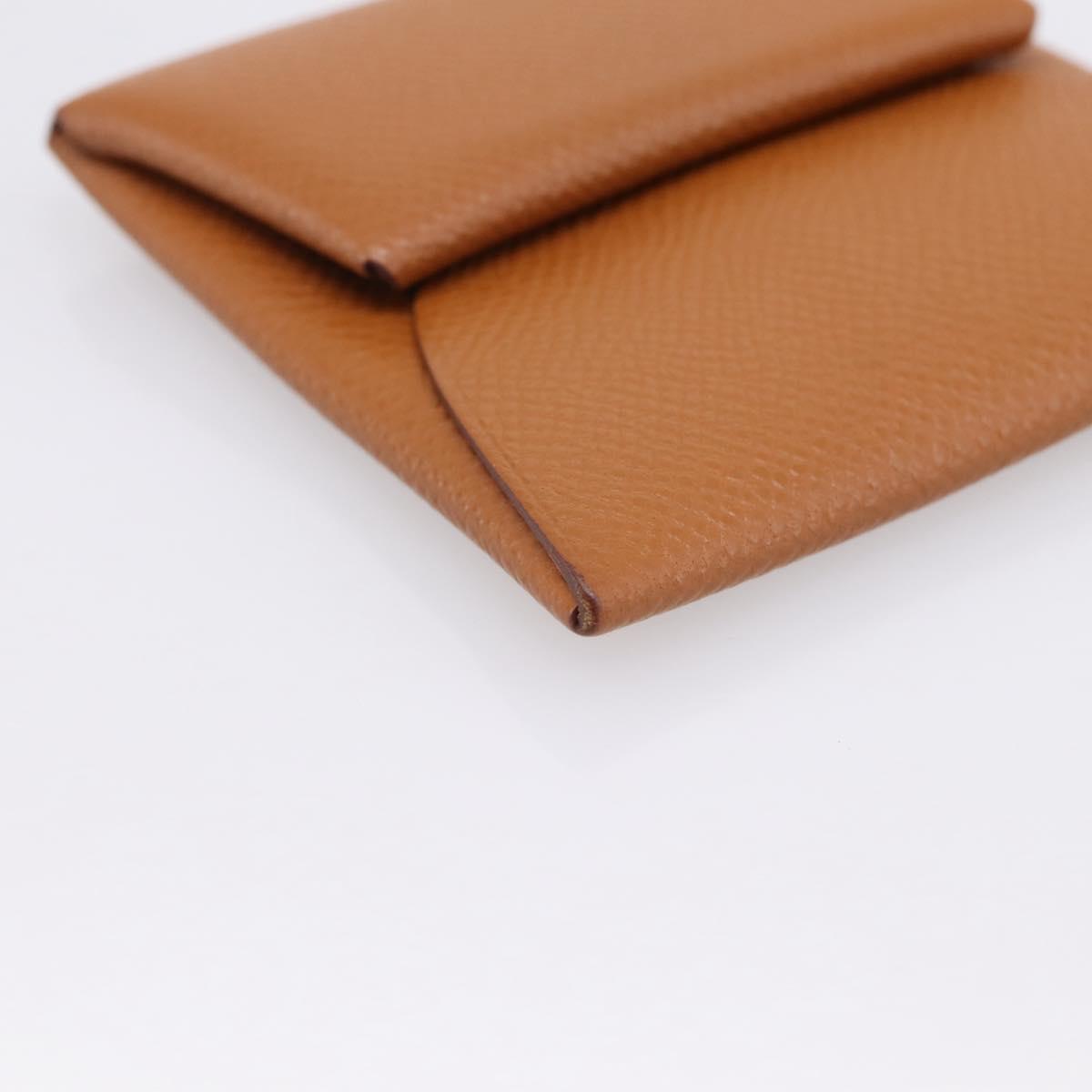 HERMES Bastia Coin Purse Leather Brown Auth 204796M