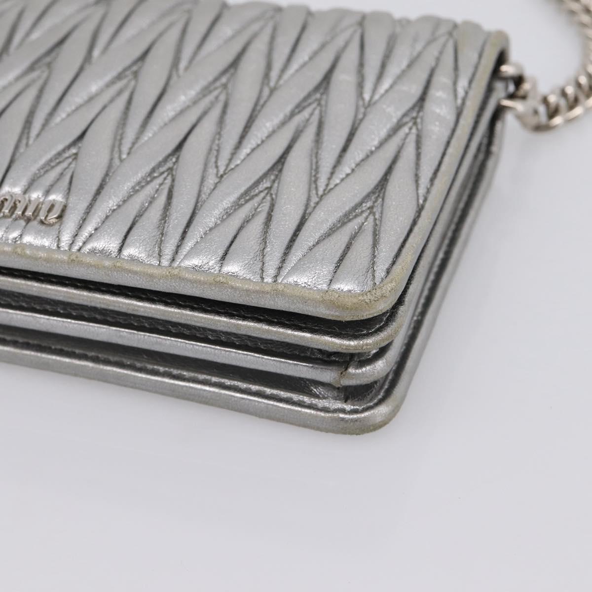 Miu Miu Matelasse Chain Shoulder Bag Leather Silver Auth 204797A