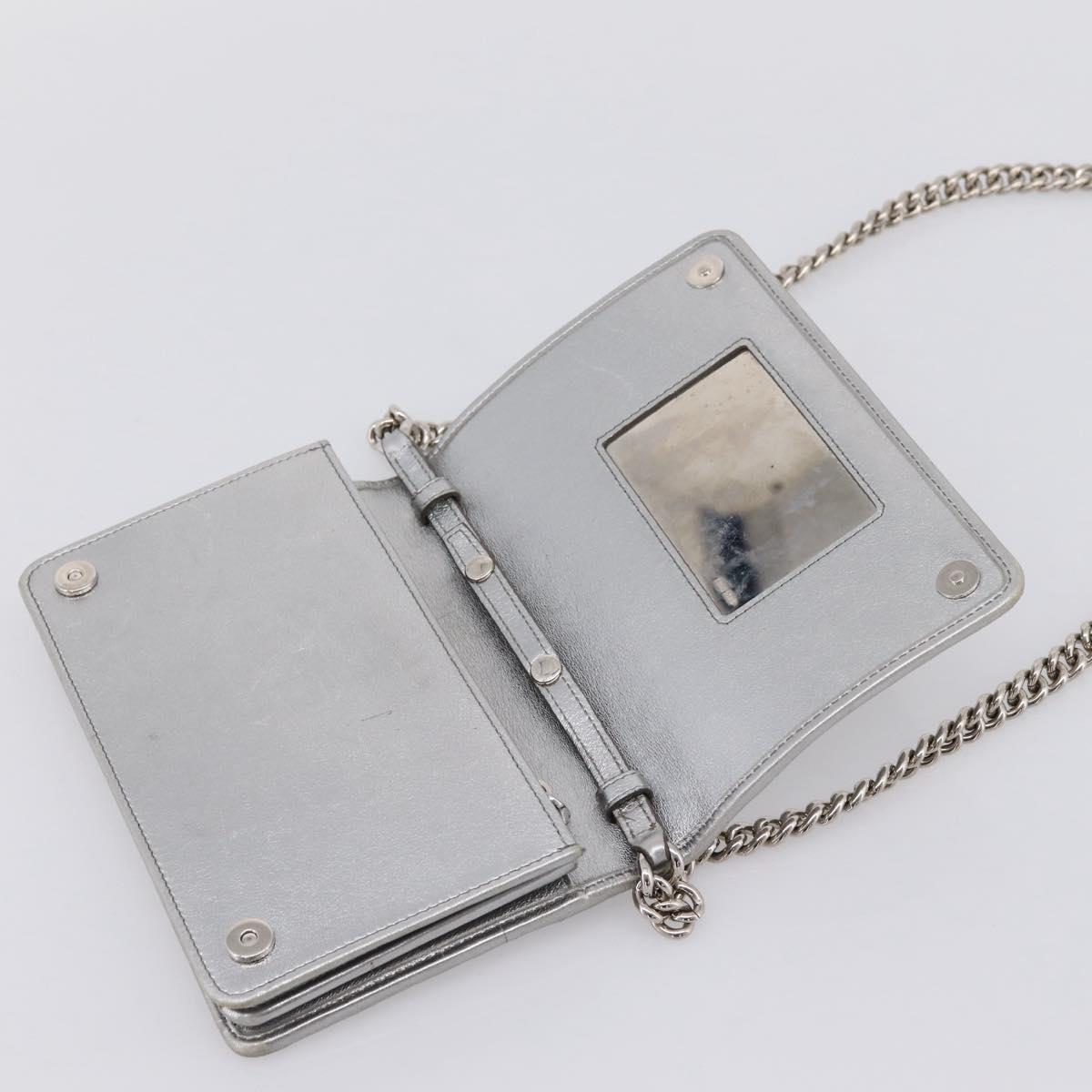 Miu Miu Matelasse Chain Shoulder Bag Leather Silver Auth 204797A