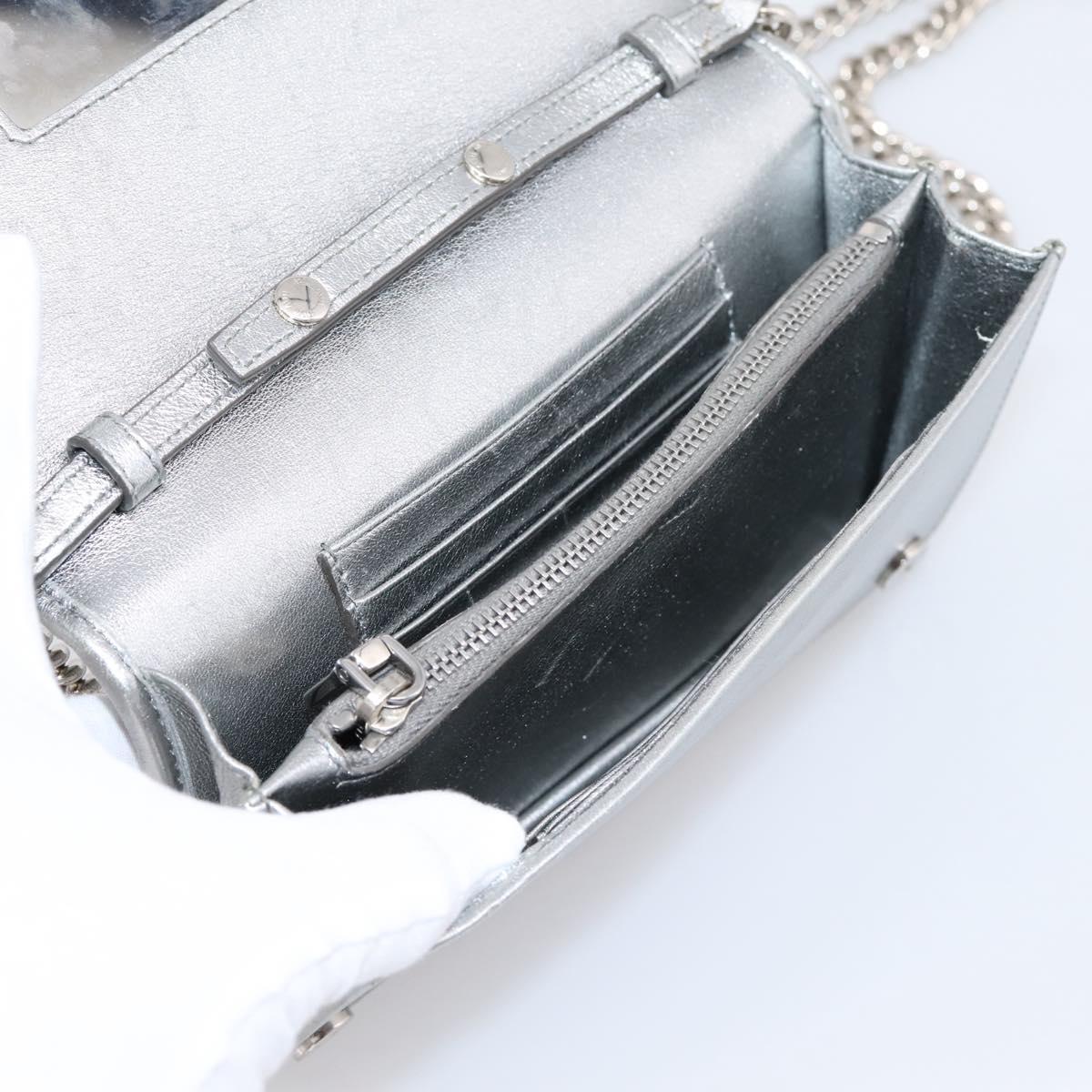 Miu Miu Matelasse Chain Shoulder Bag Leather Silver Auth 204797A