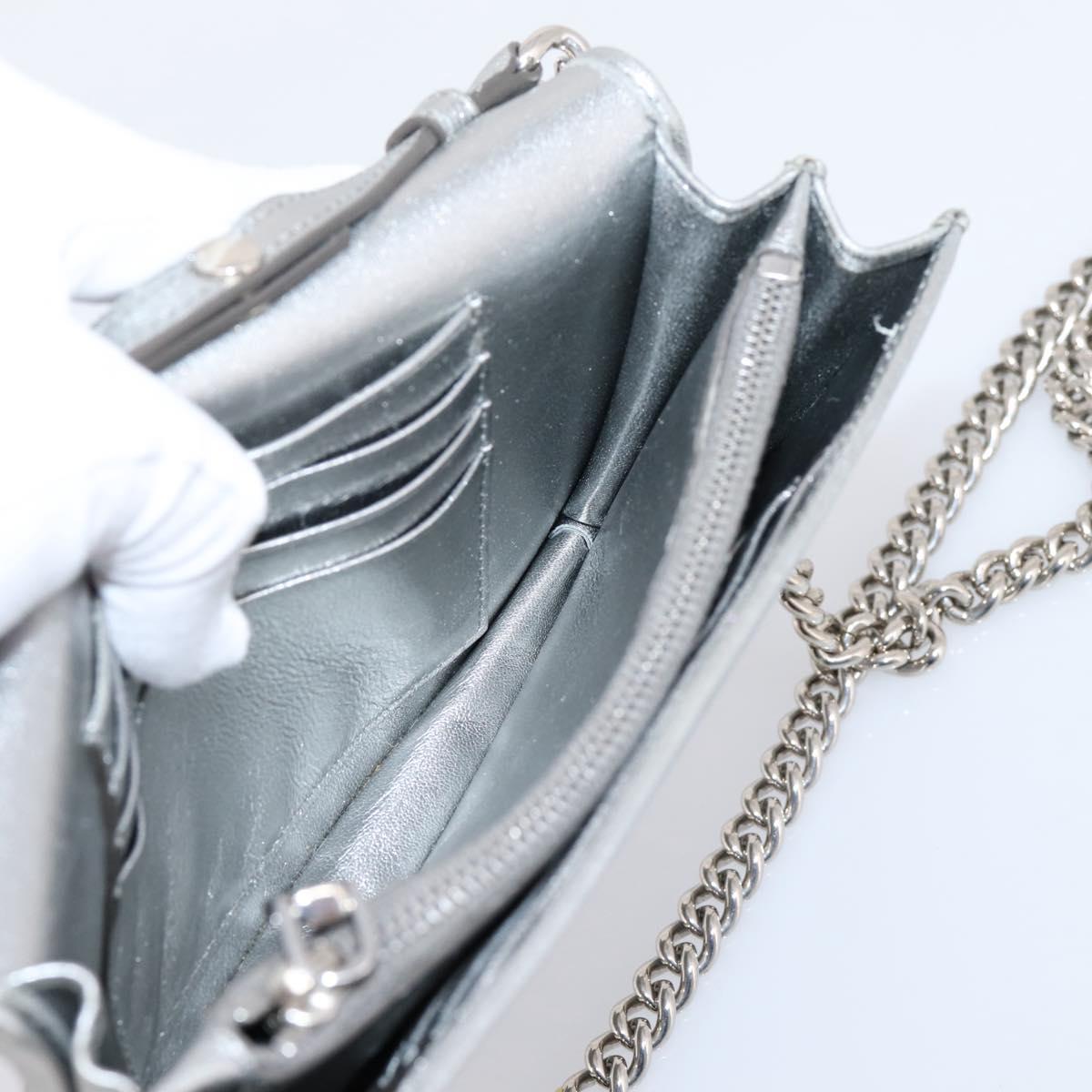 Miu Miu Matelasse Chain Shoulder Bag Leather Silver Auth 204797A