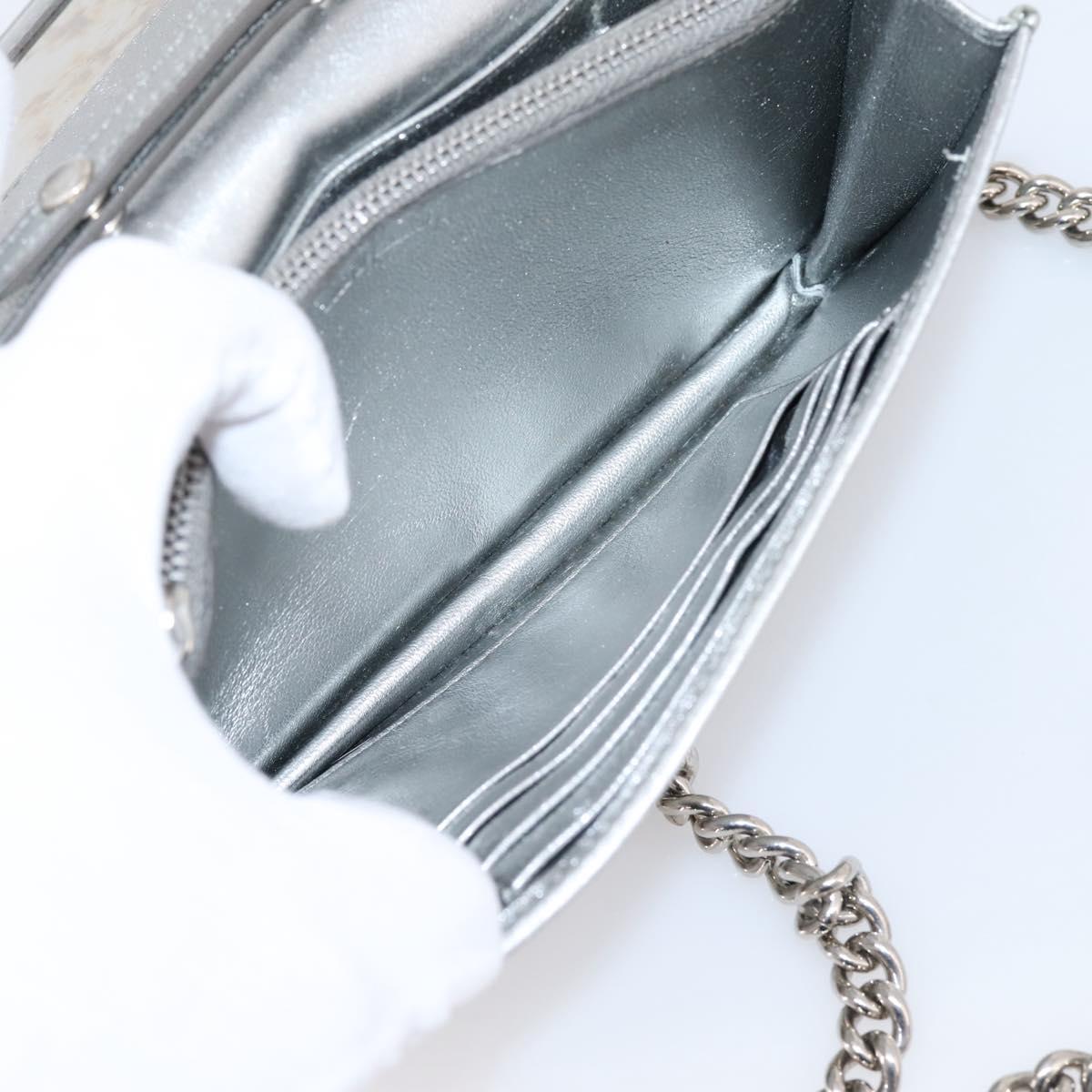 Miu Miu Matelasse Chain Shoulder Bag Leather Silver Auth 204797A