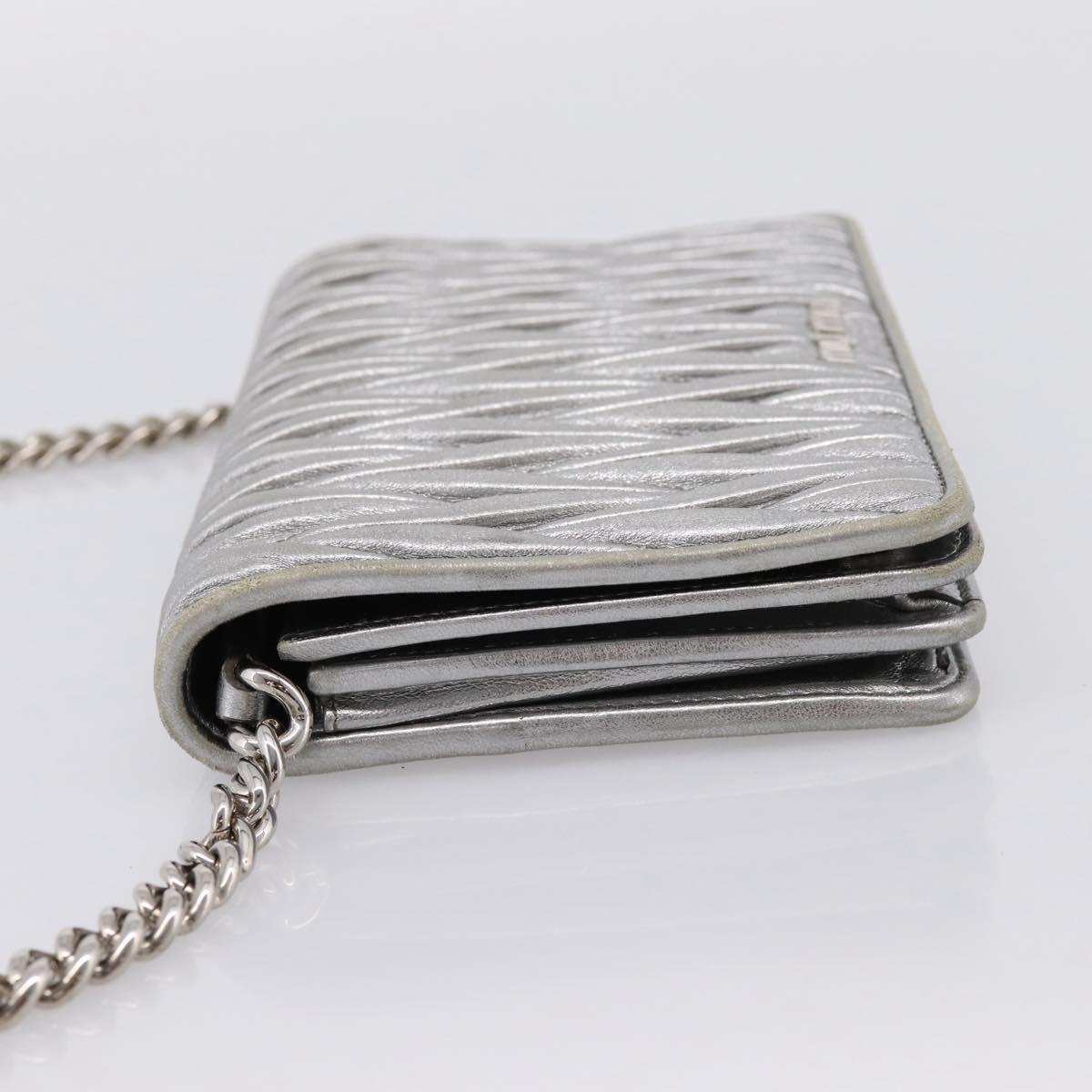 Miu Miu Matelasse Chain Shoulder Bag Leather Silver Auth 204797A
