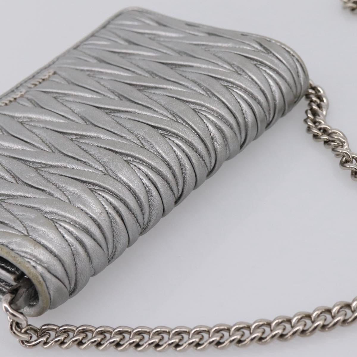 Miu Miu Matelasse Chain Shoulder Bag Leather Silver Auth 204797A
