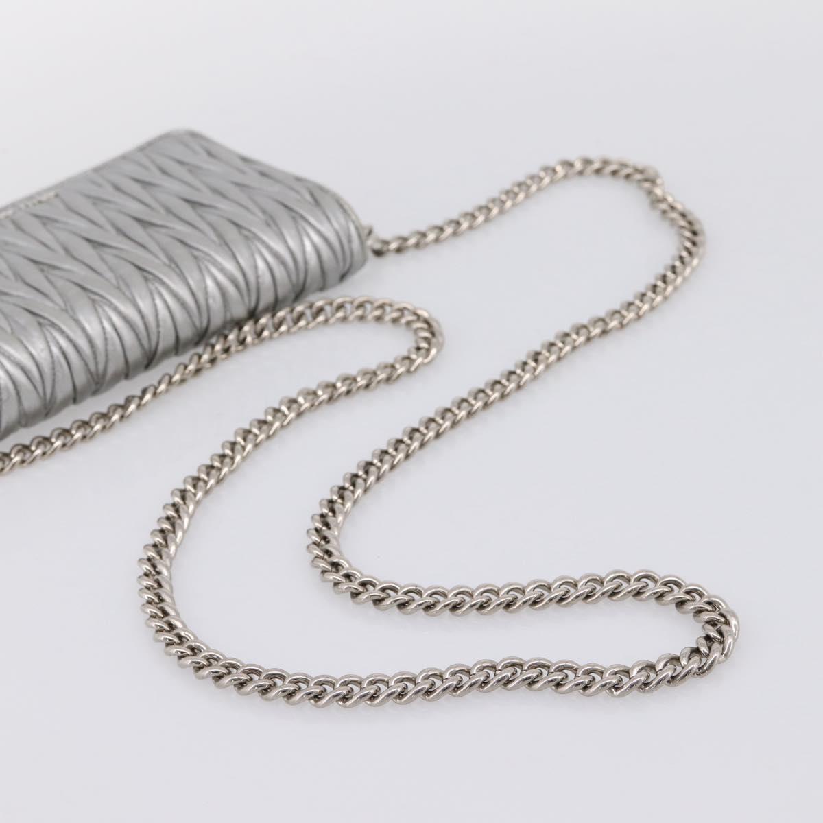 Miu Miu Matelasse Chain Shoulder Bag Leather Silver Auth 204797A