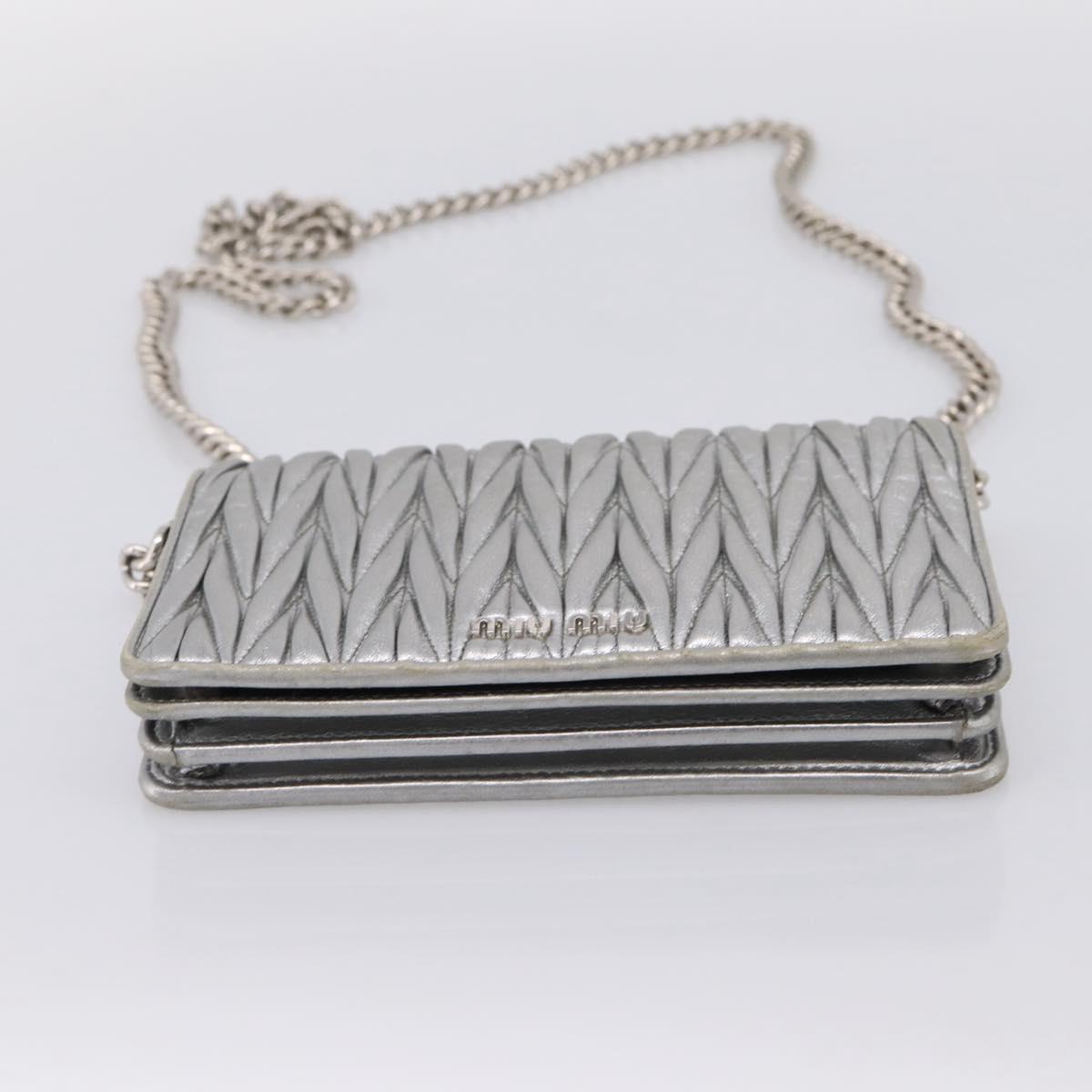 Miu Miu Matelasse Chain Shoulder Bag Leather Silver Auth 204797A