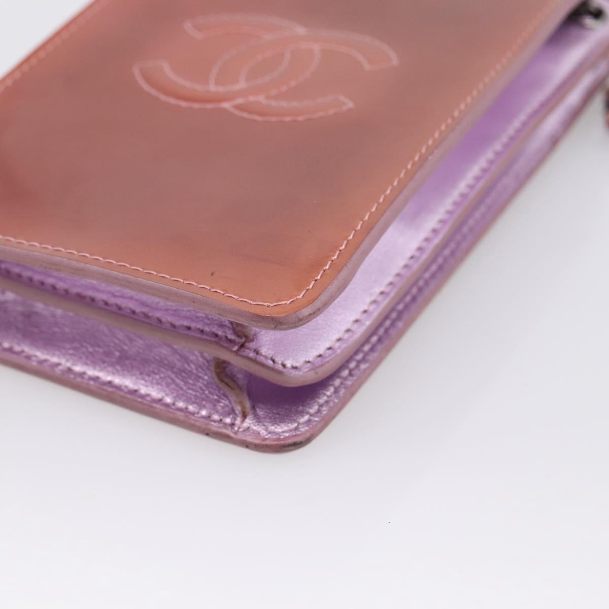 CHANEL Matelasse Chain Shoulder Pouch Patent leather Pink Silver CC Auth 204798M