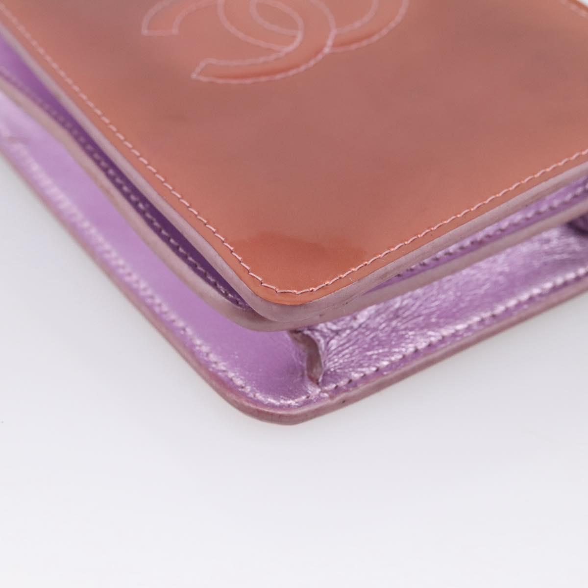 CHANEL Matelasse Chain Shoulder Pouch Patent leather Pink Silver CC Auth 204798M