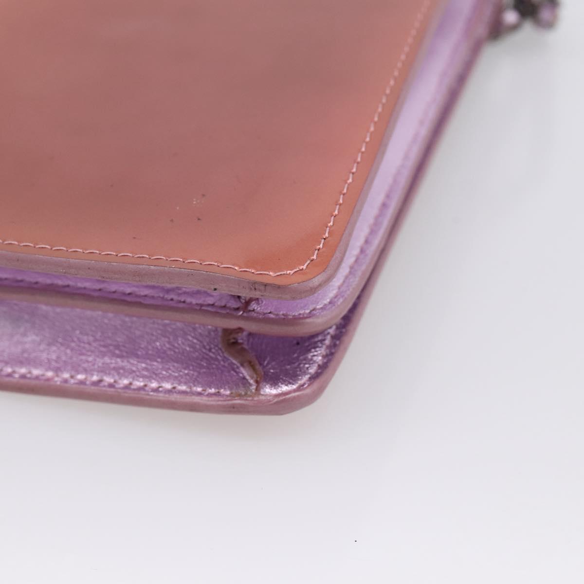 CHANEL Matelasse Chain Shoulder Pouch Patent leather Pink Silver CC Auth 204798M