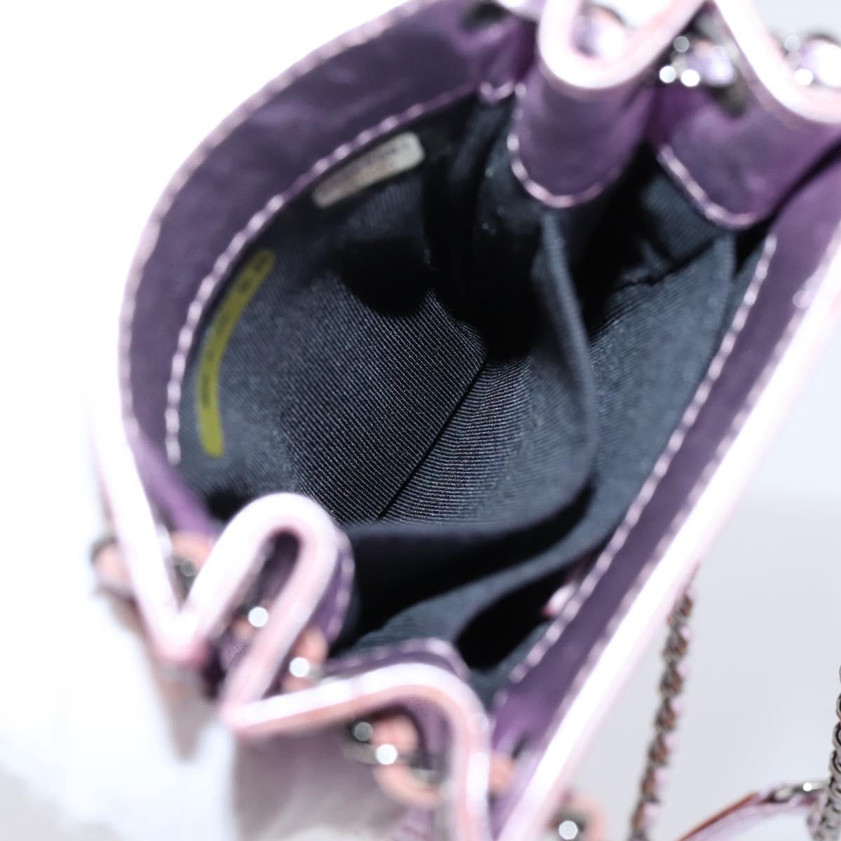 CHANEL Matelasse Chain Shoulder Pouch Patent leather Pink Silver CC Auth 204798M