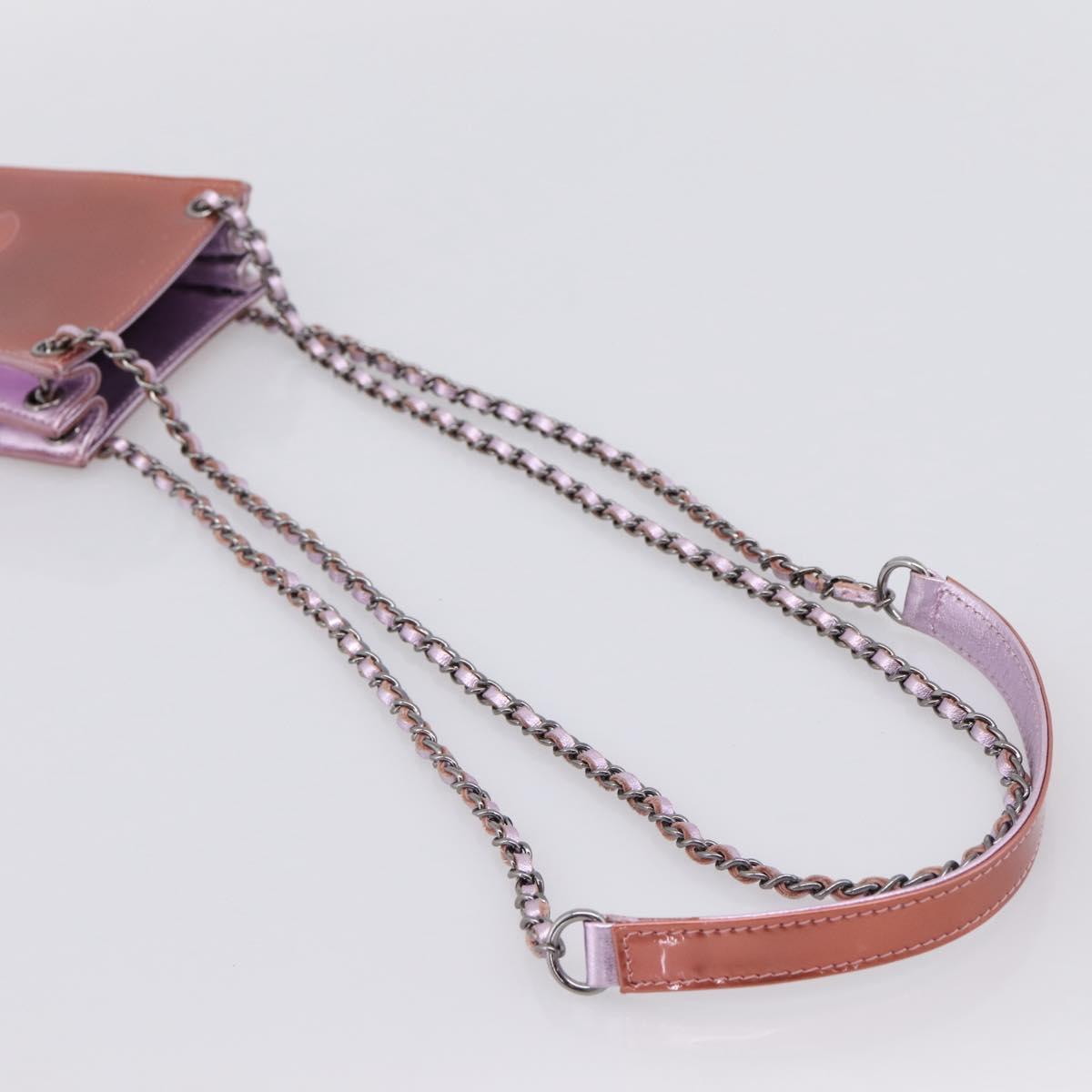 CHANEL Matelasse Chain Shoulder Pouch Patent leather Pink Silver CC Auth 204798M