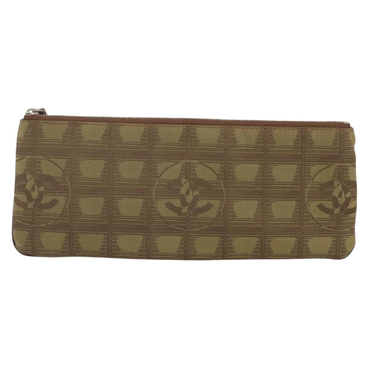 CHANEL New Travel Line Clutch Bag Canvas Brown CC Auth 204800A