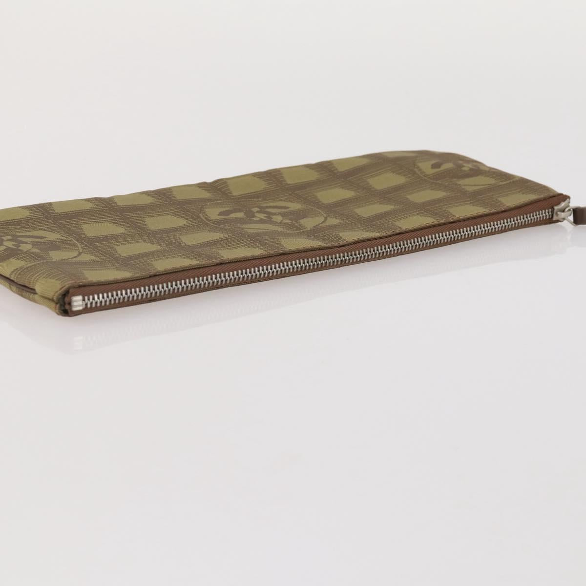 CHANEL New Travel Line Clutch Bag Canvas Brown CC Auth 204800A