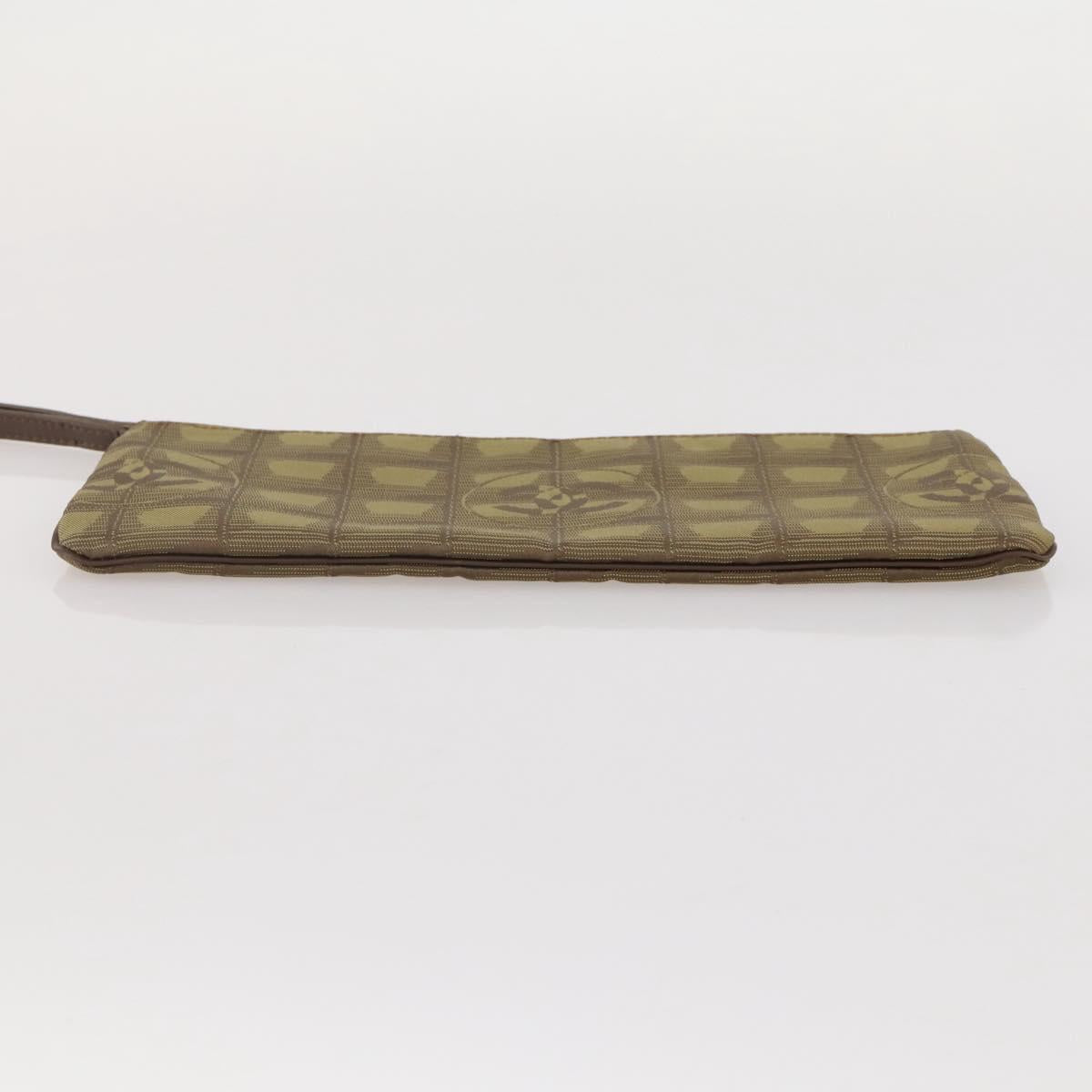 CHANEL New Travel Line Clutch Bag Canvas Brown CC Auth 204800A