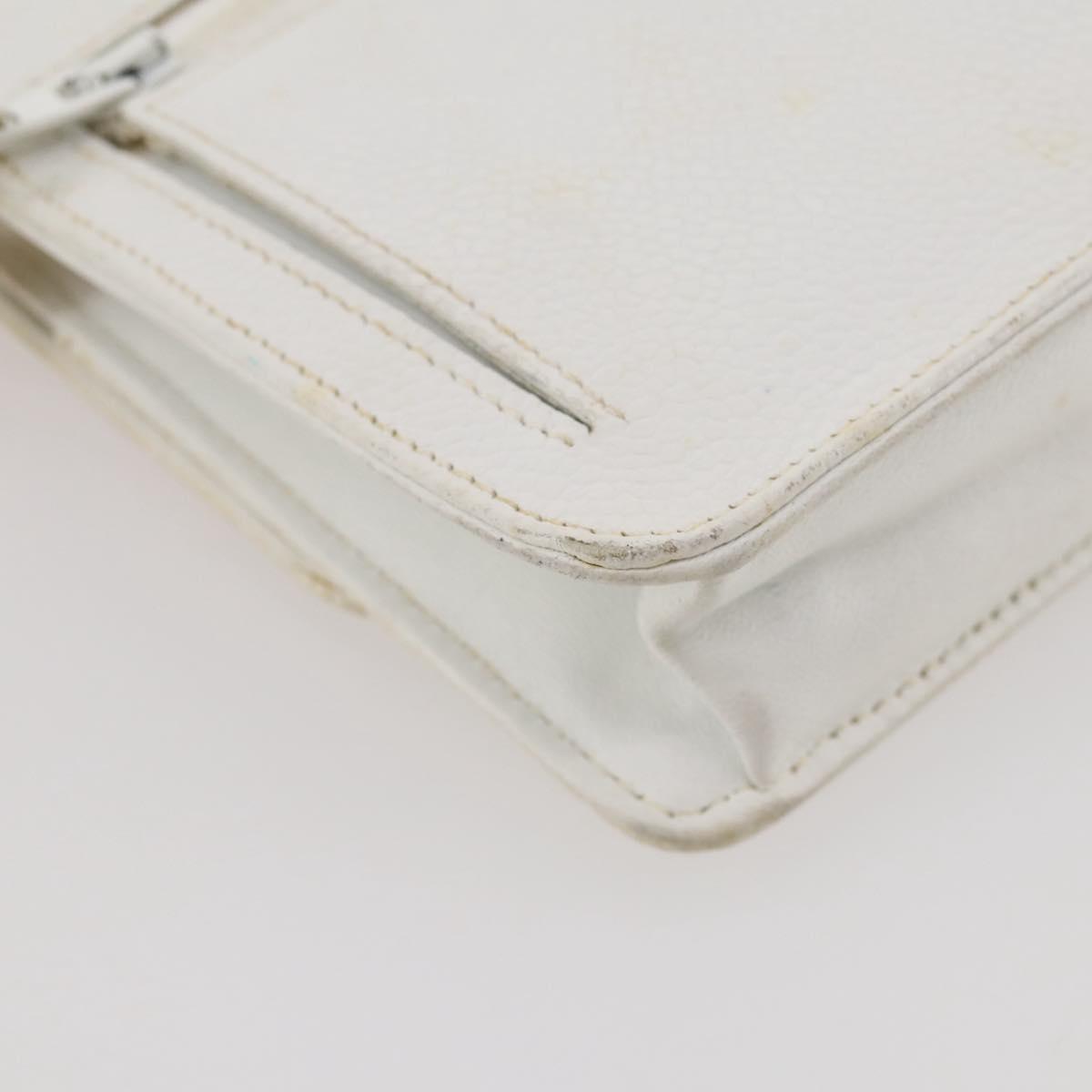 CHANEL Chain Shoulder Bag Caviar Skin White Gold CC Auth 204805
