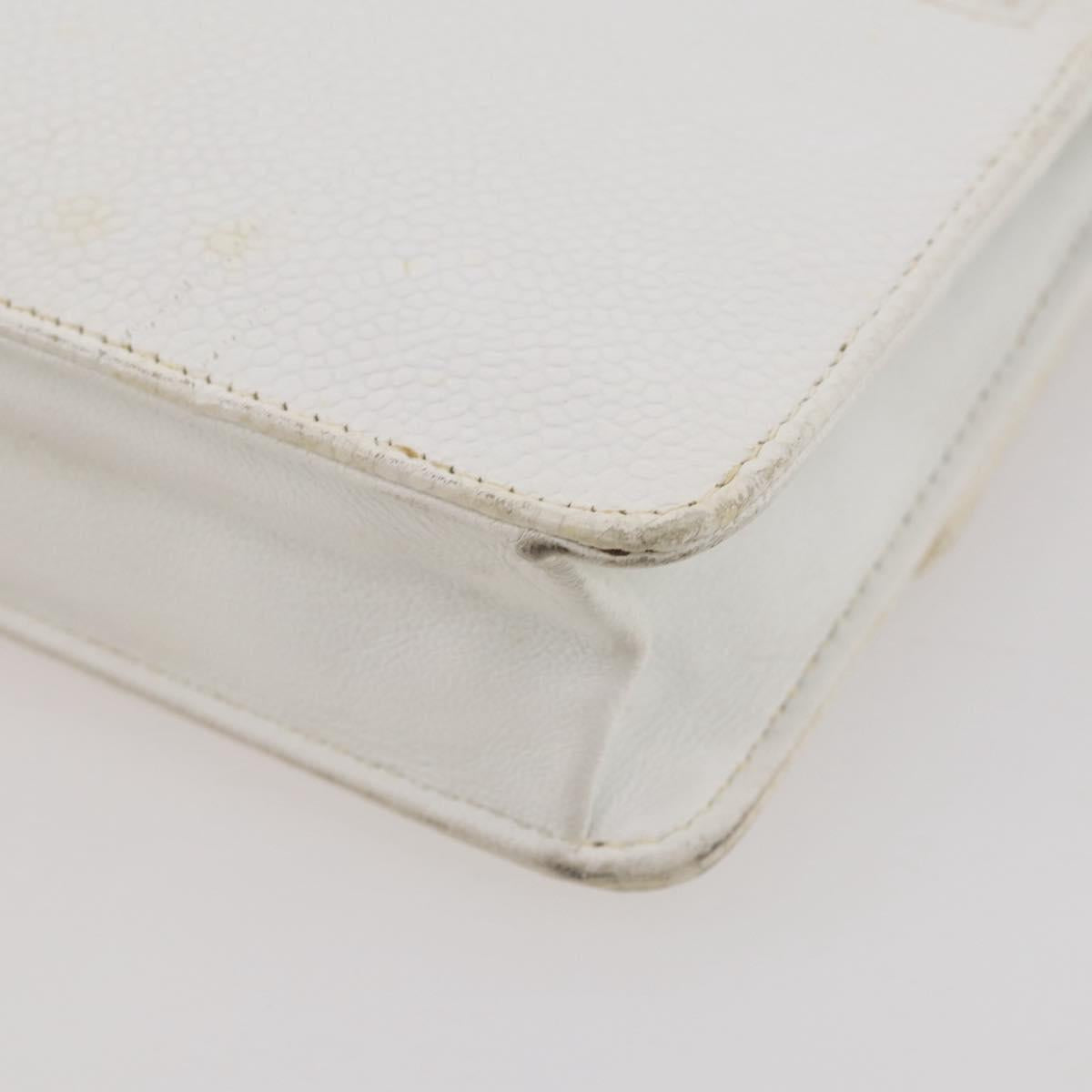 CHANEL Chain Shoulder Bag Caviar Skin White Gold CC Auth 204805