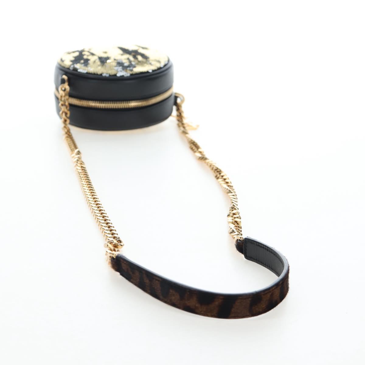 SAINT LAURENT Chain Shoulder Bag Sequin Black Gold Tone Auth 204808SAM