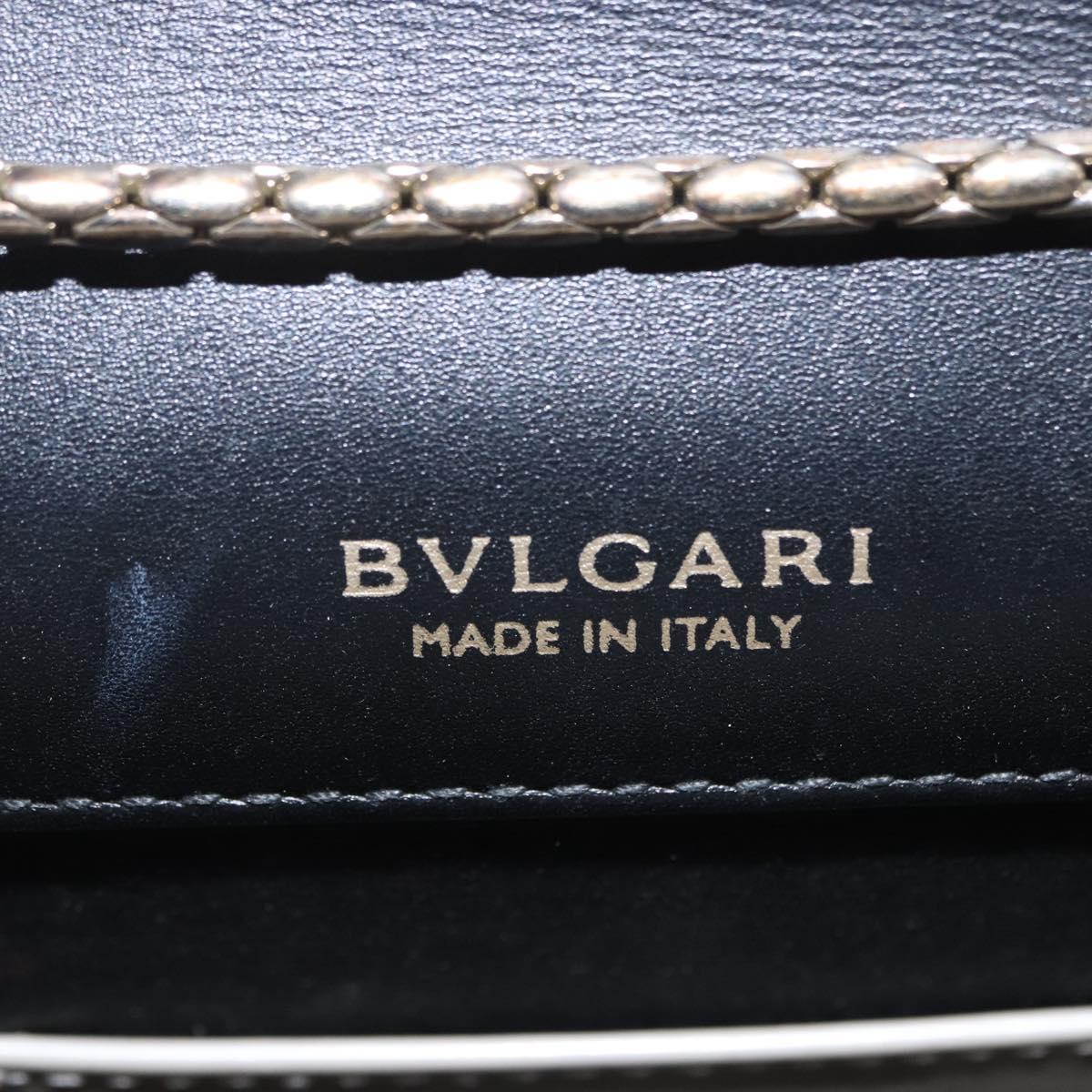 BVLGARI Serpenti Chain Shoulder Bag Patent Leather White Gold Auth 204809A