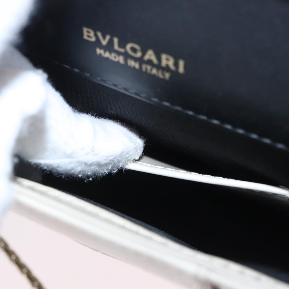 BVLGARI Serpenti Chain Shoulder Bag Patent Leather White Gold Auth 204809A