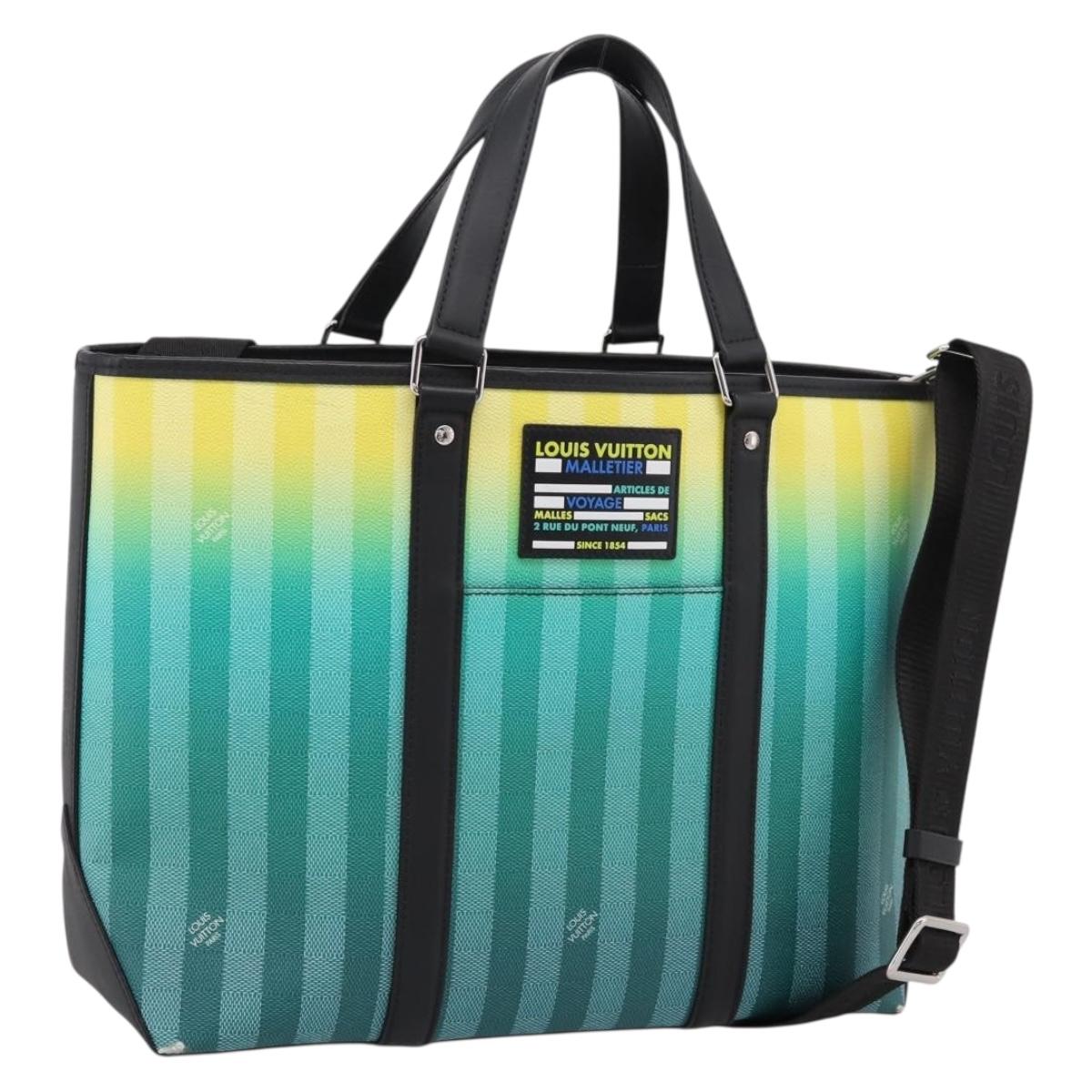LOUIS VUITTON Damier Stripe Weekend Tote PM Bag Green M59919 LV Auth 204811A