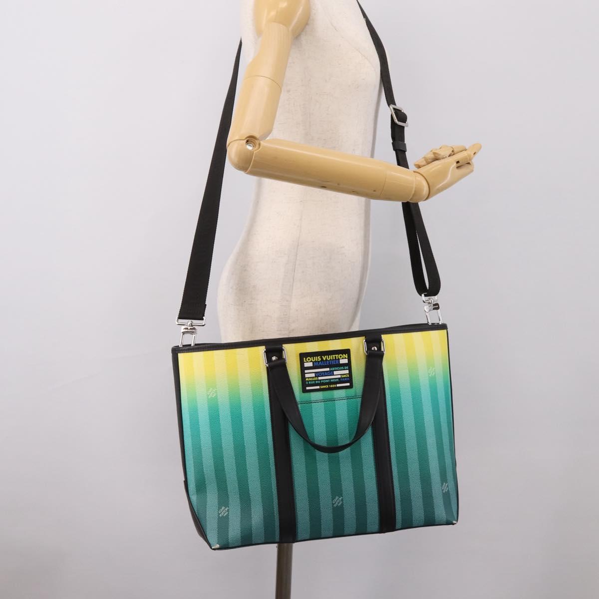 LOUIS VUITTON Damier Stripe Weekend Tote PM Bag Green M59919 LV Auth 204811A