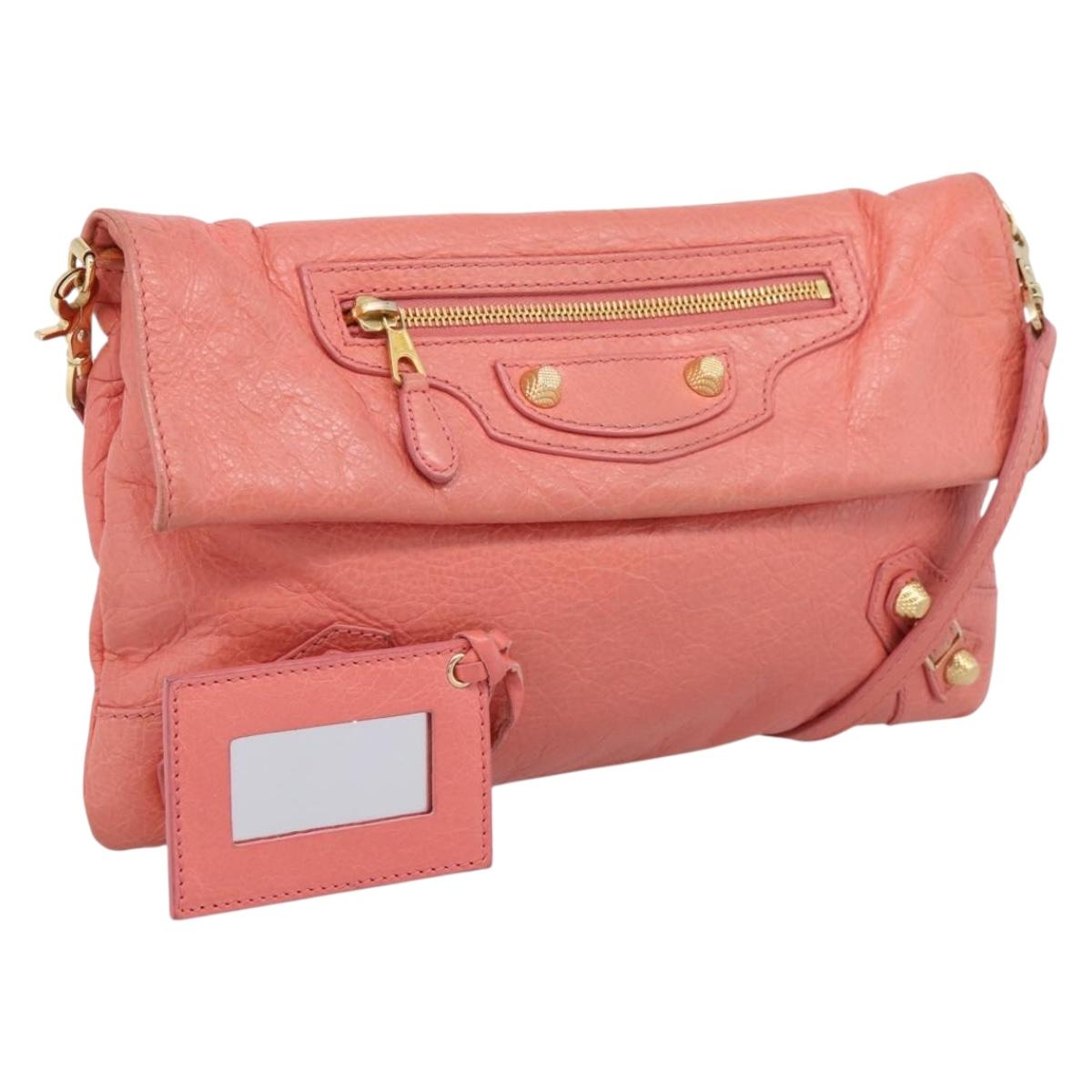 BALENCIAGA Giant Envelope Shoulder Bag Leather Pink Gold Auth 204813A