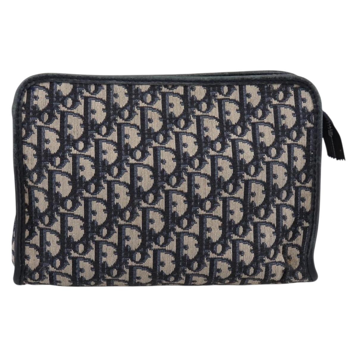 Christian Dior Trotter Canvas Clutch Bag Navy Silver Auth 204822