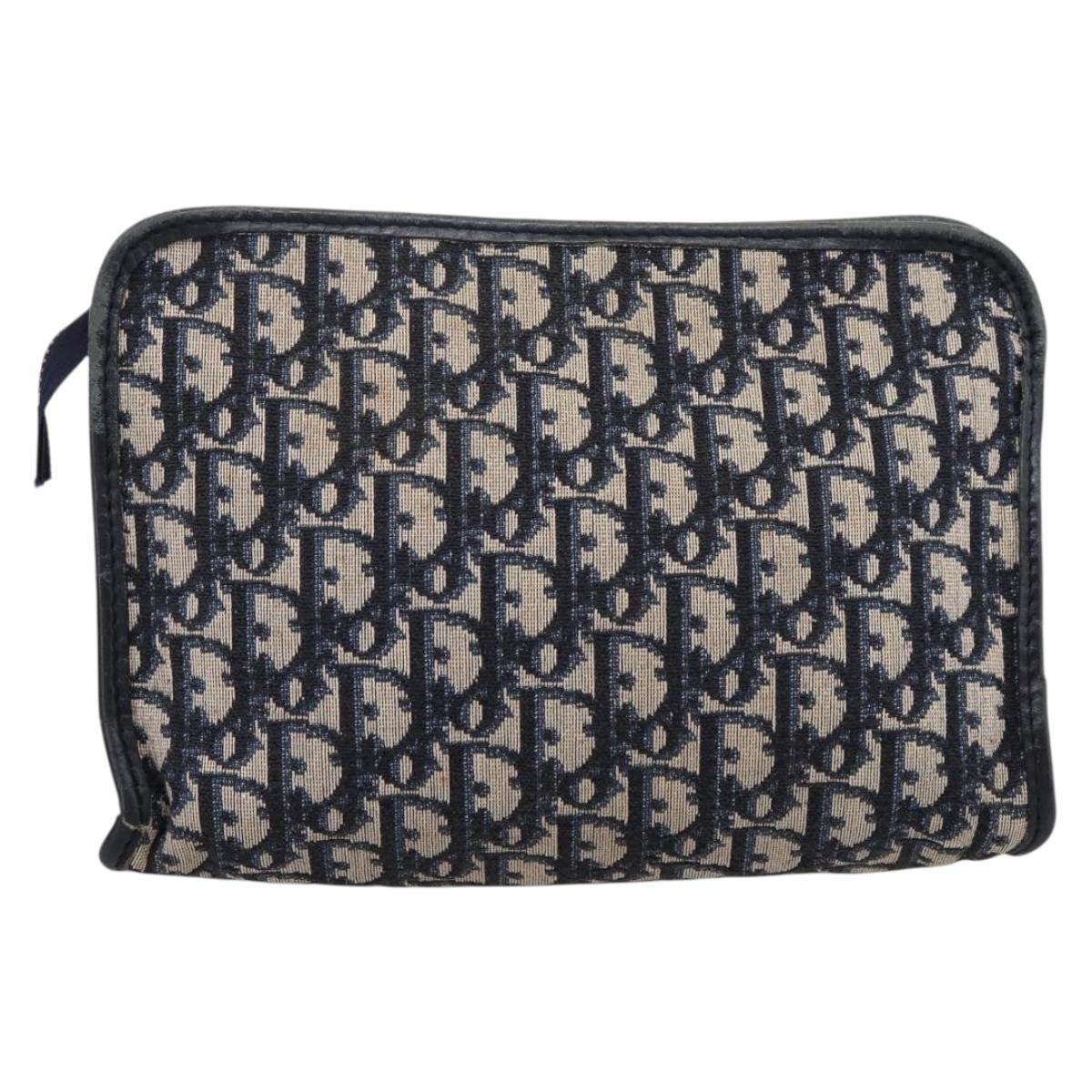 Christian Dior Trotter Canvas Clutch Bag Navy Silver Auth 204822