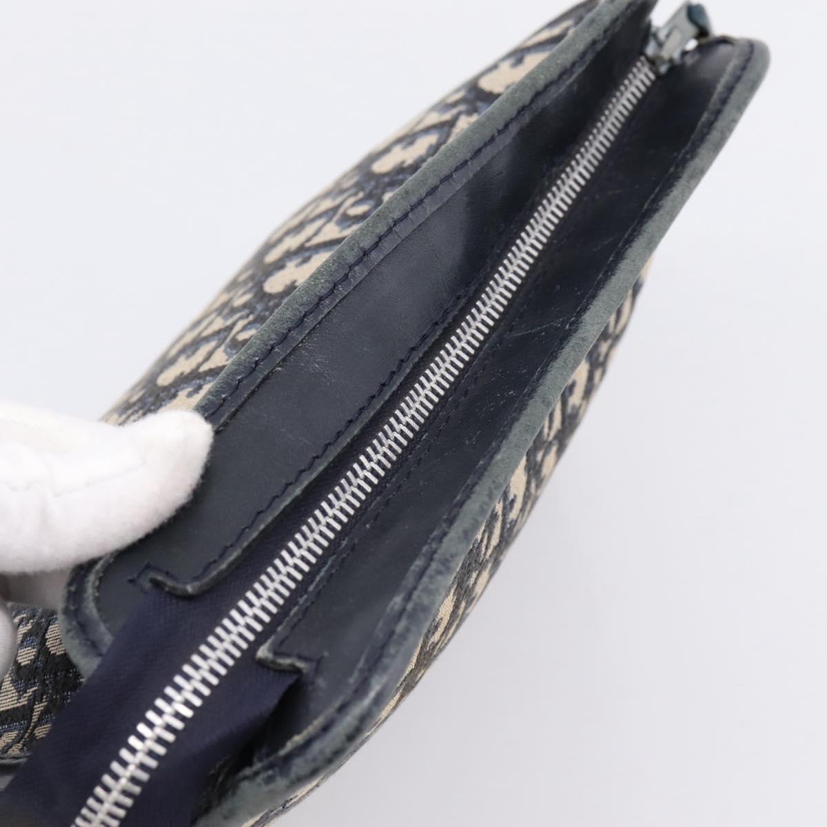 Christian Dior Trotter Canvas Clutch Bag Navy Silver Auth 204822