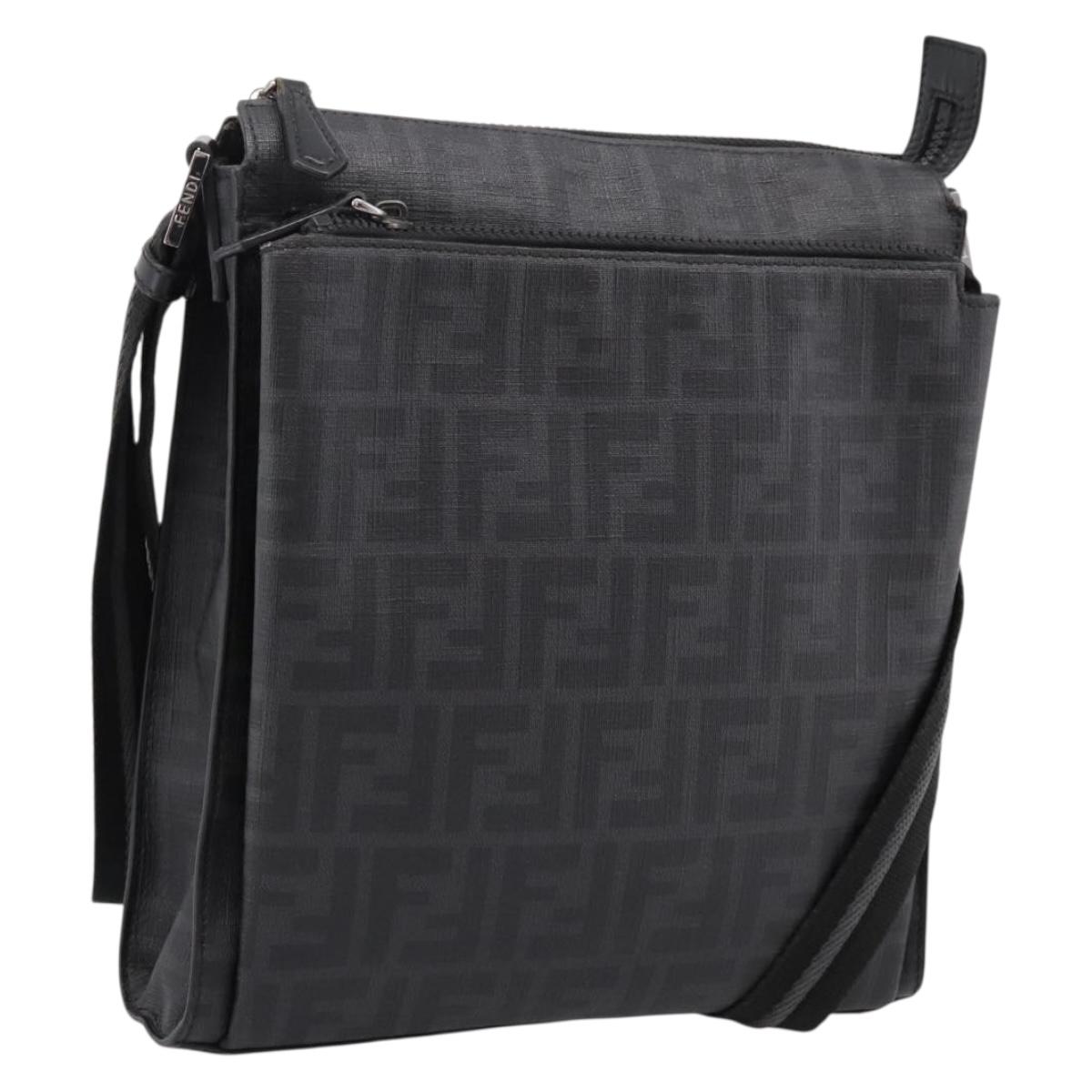 FENDI Zucca Canvas Shoulder Bag PVC Black Silver Auth 204826A