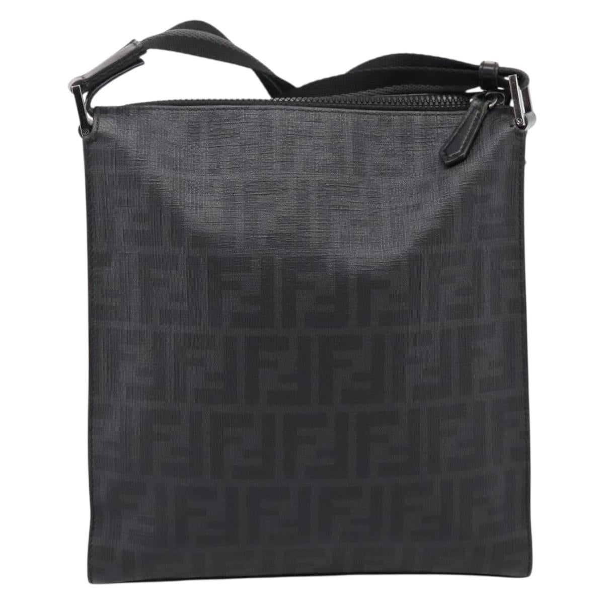 FENDI Zucca Canvas Shoulder Bag PVC Black Silver Auth 204826A