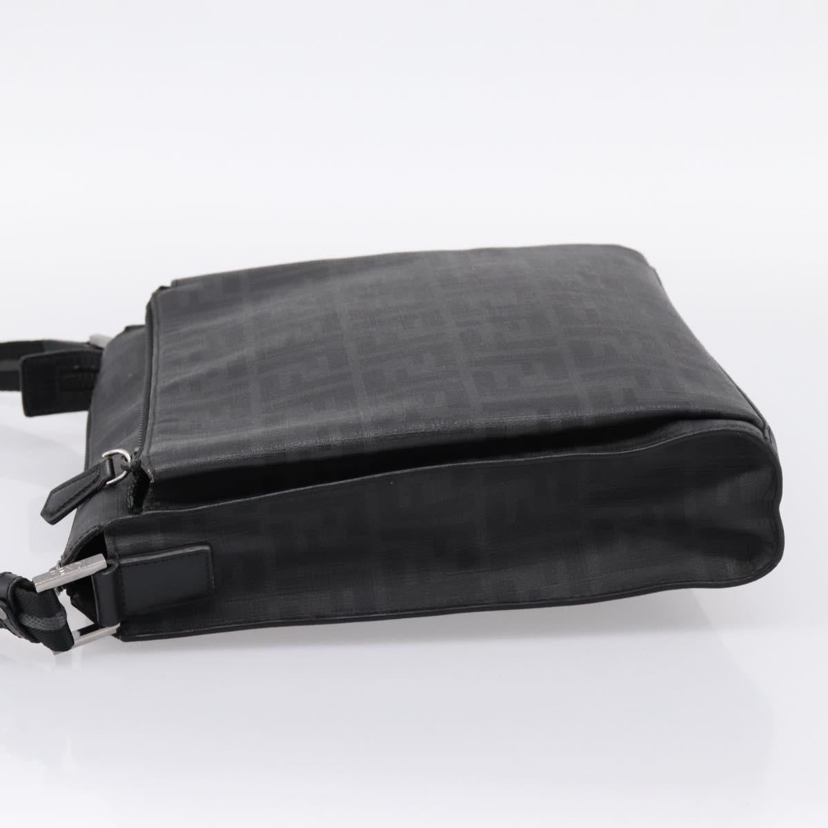 FENDI Zucca Canvas Shoulder Bag PVC Black Silver Auth 204826A