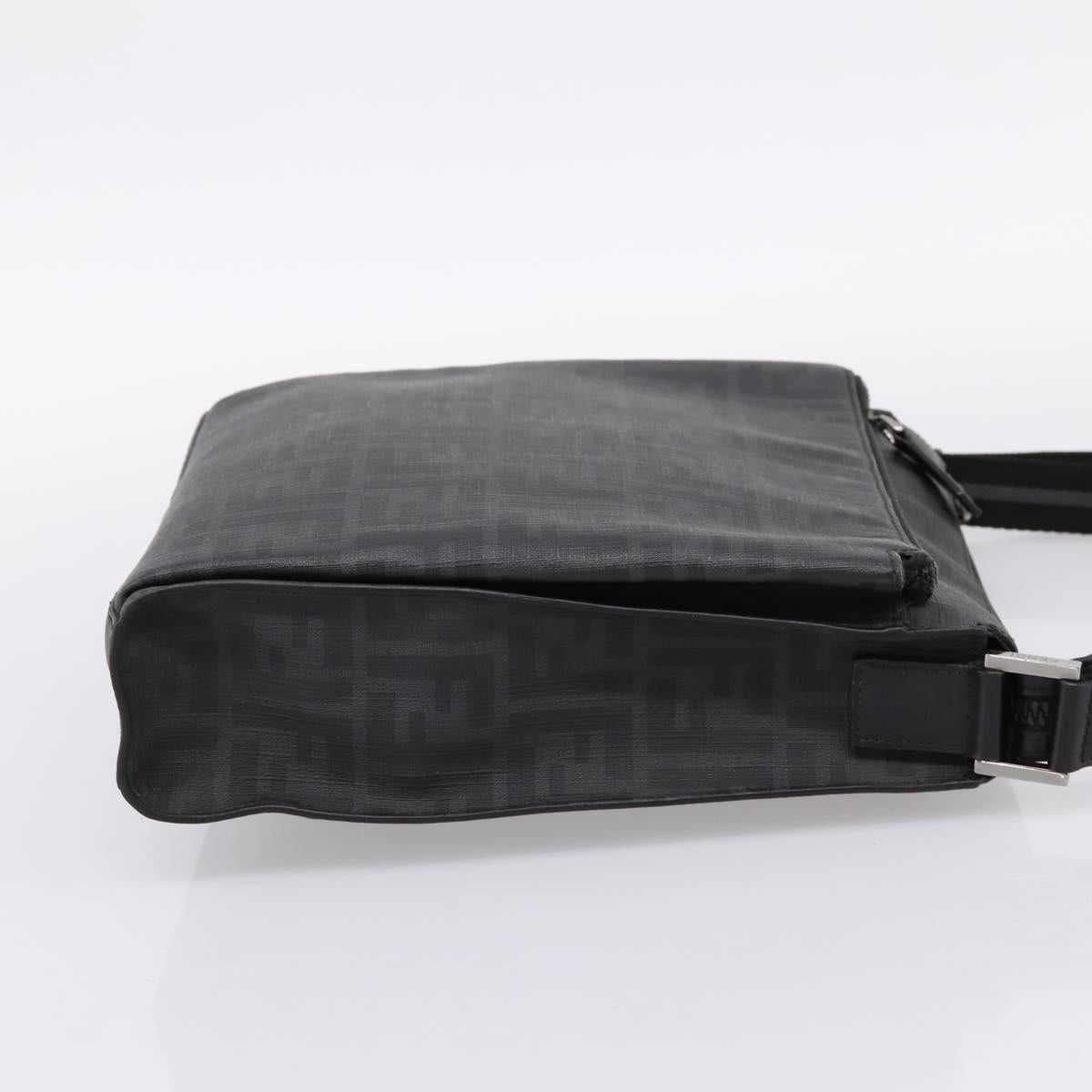 FENDI Zucca Canvas Shoulder Bag PVC Black Silver Auth 204826A
